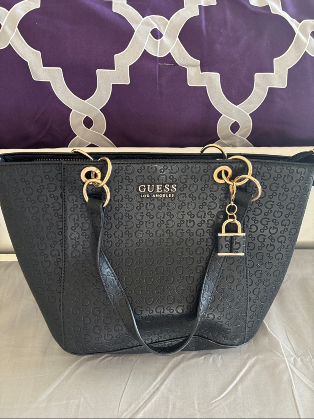 GUESS Black Tote with Gold-Tone Accents